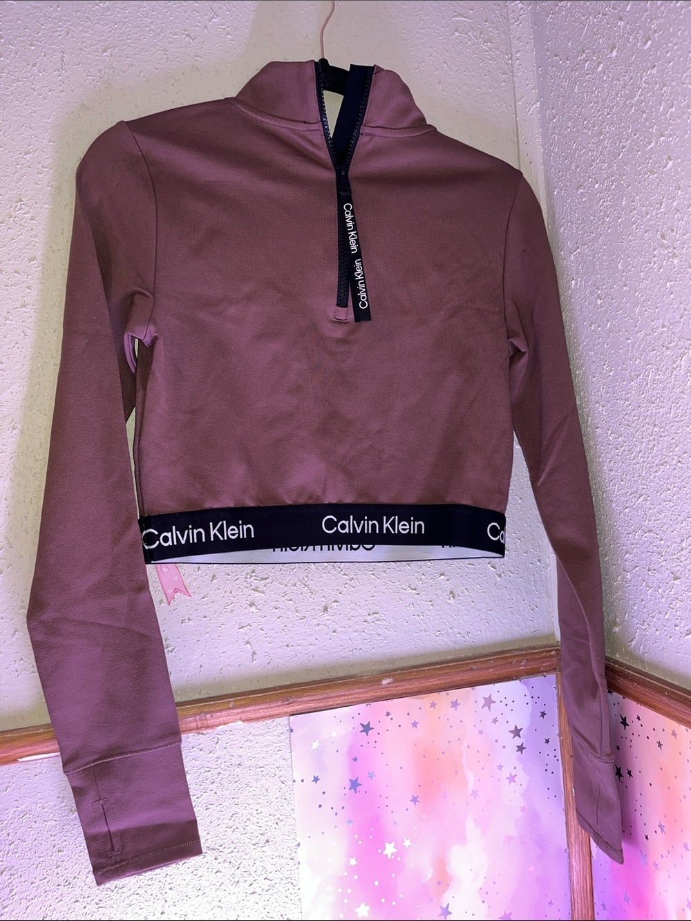 Calvin Klein Dusty Mauve Cropped Half-Zip Top